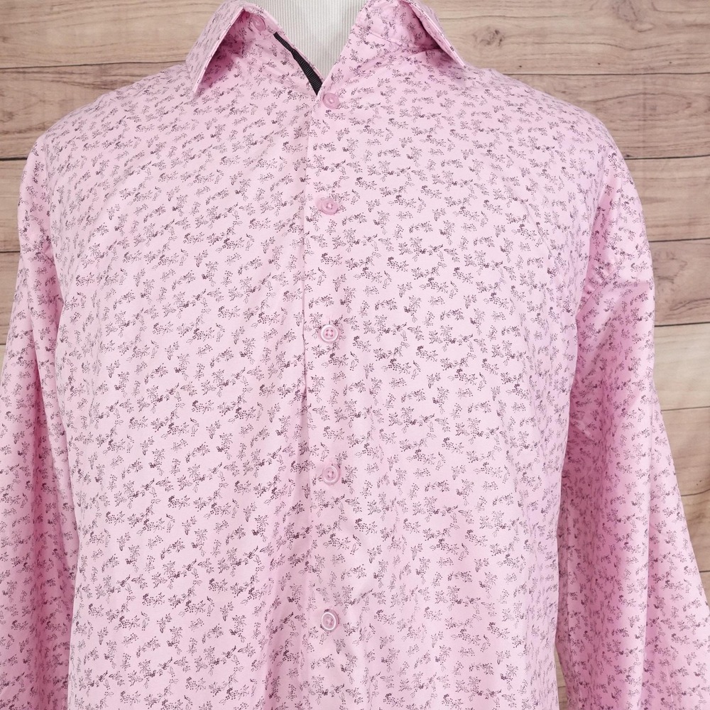 Tayion‎ By Montee Holland Dress Shirt Mens 18 36/37 2XL Pink Floral Long Sleeve
